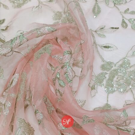Pure Organza Sequins zari embroidary p pink colour - AF1350