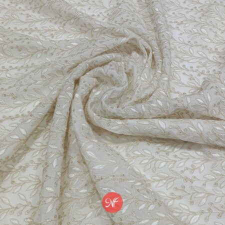 chinnon fabric zari thread work, dyable white - 2DS654