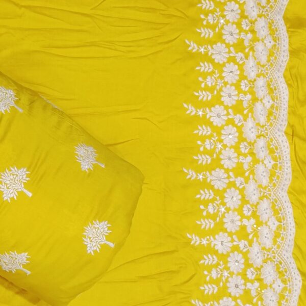 Modal rayon thread work all over musted colour fabric combo set