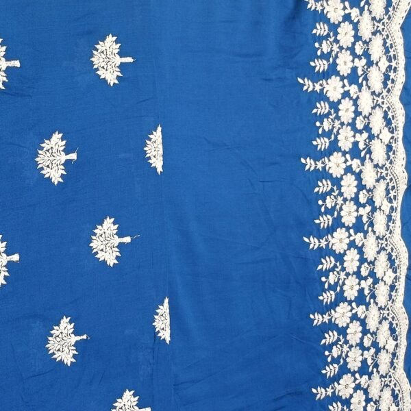 Modal rayon thread work all over blue colour fabric combo set