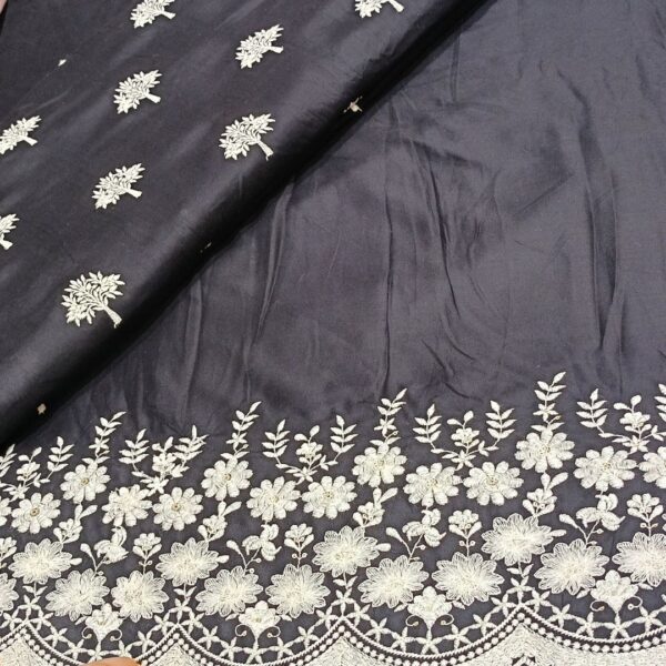 Modal rayon thread work all over black colour fabric combo set