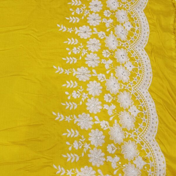 Modal rayon plain musted colour fabric with thread, sequins work border - 10220