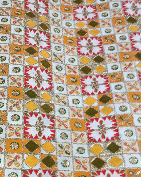 Crepe position print zari embroidery, musted colour - VK3