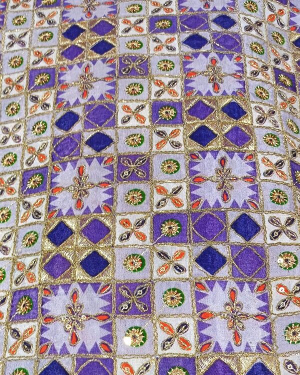 Crepe position print zari embroidery, blue colour - VK3